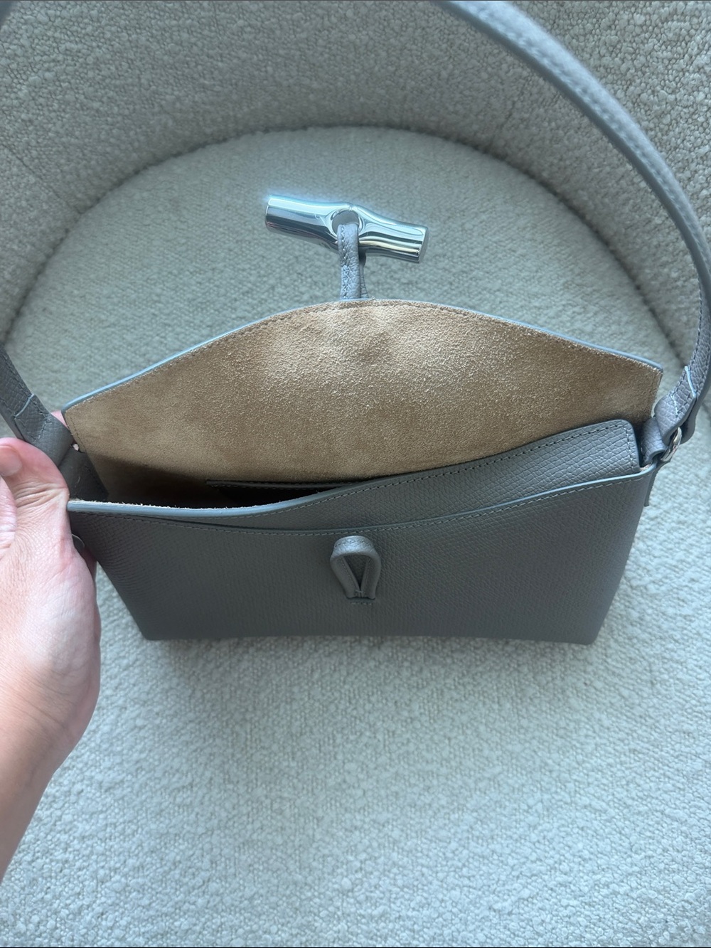 Gray Leather Shoulder Bag - Picture 3 of 6